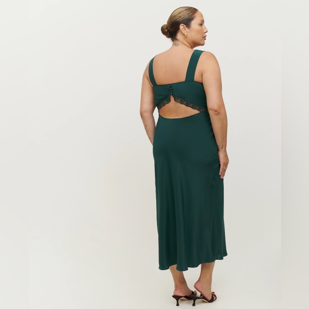 REFORMATION Provence 100% Silk Dress (Extended sizing) in Forest - Picture 3 of 5